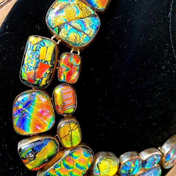 SALE!!! Dichroic Glass inlaid in 925 Sterling Magnificent, one of a kid piece - Picture 3 of 13